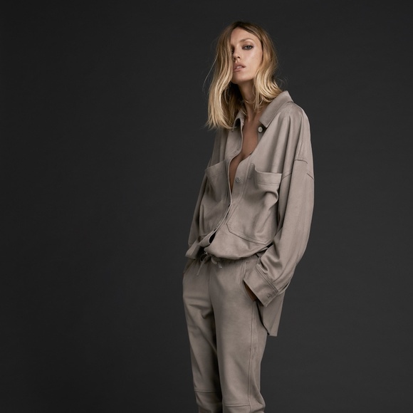 COPY - NEW FAUX SUEDE SHIRT GRAY - Picture 1 of 4